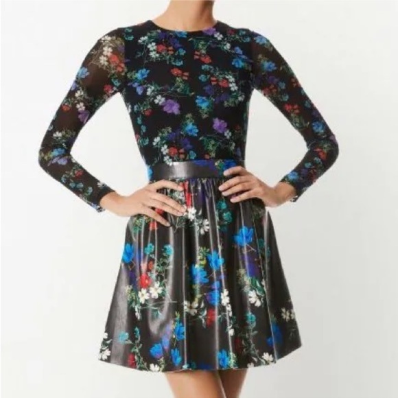 Alice + Olivia Dresses & Skirts - Alice + Olivia Chara floral print Mesh & vegan leather dress women size 12 NWOT